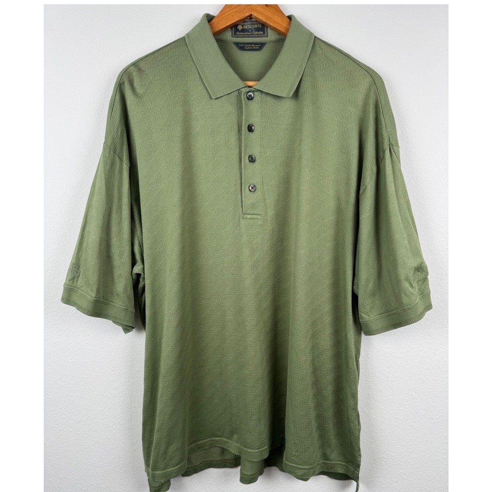 Descente Polo Shirt Mens XL Green Excellent Egyptian Cotton Casual Luxury